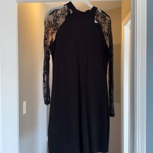 Black mini lace sleeve dress